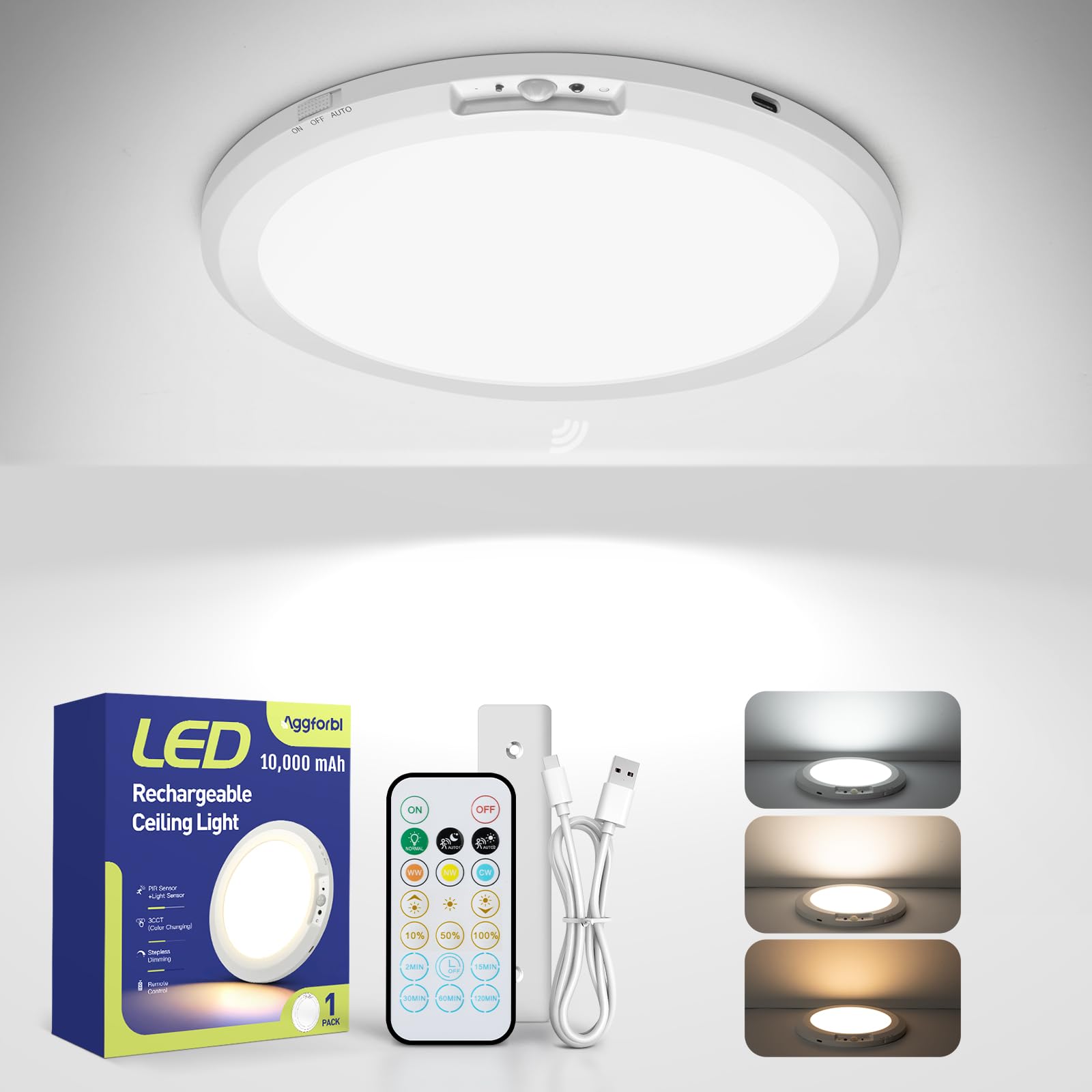 Aggforbl ceiling light with 10000mAh battery for cordless, long-lasting brightness.