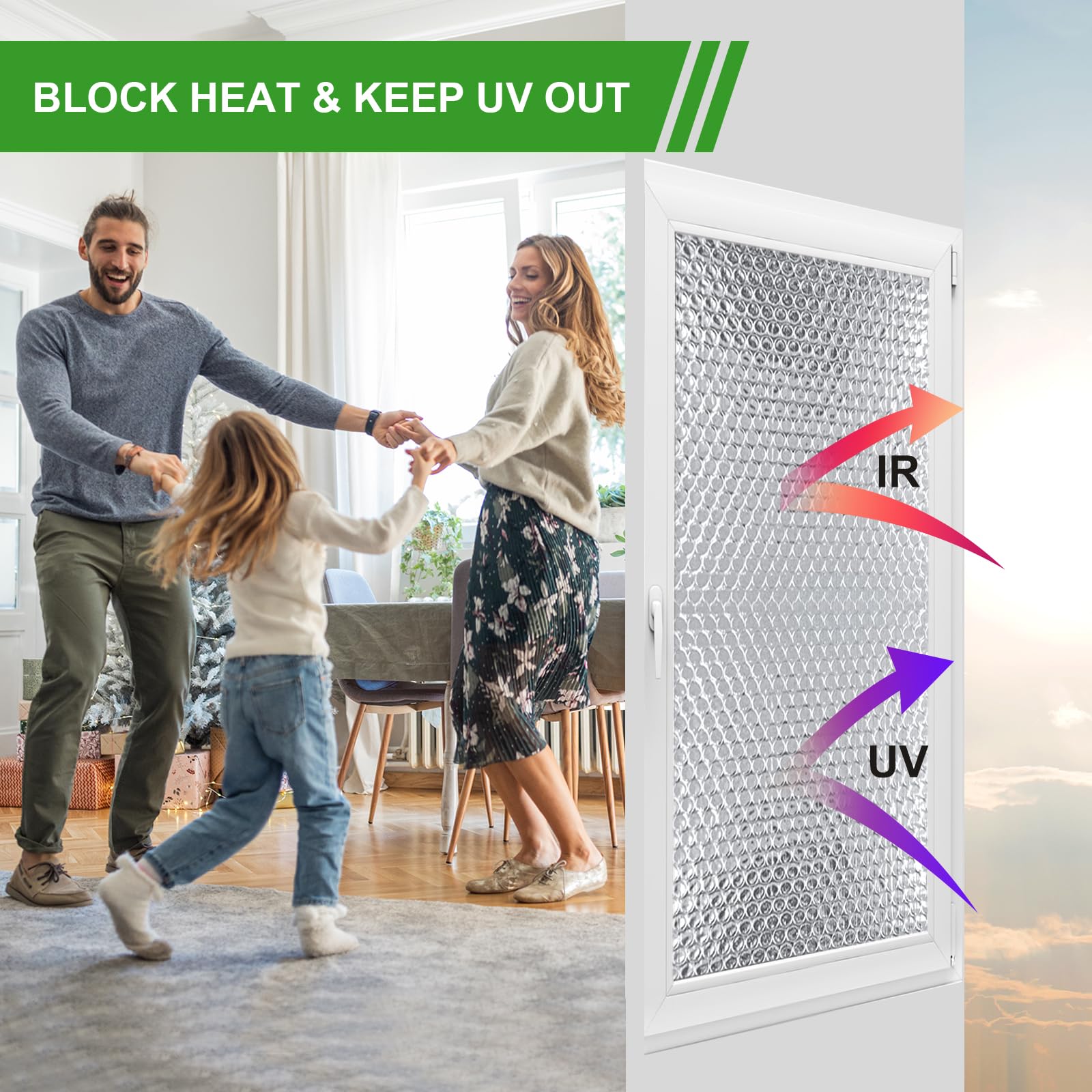 AGHITG Double-Sided Aluminum Foil Insulation highlights reflective surface for sun protection
