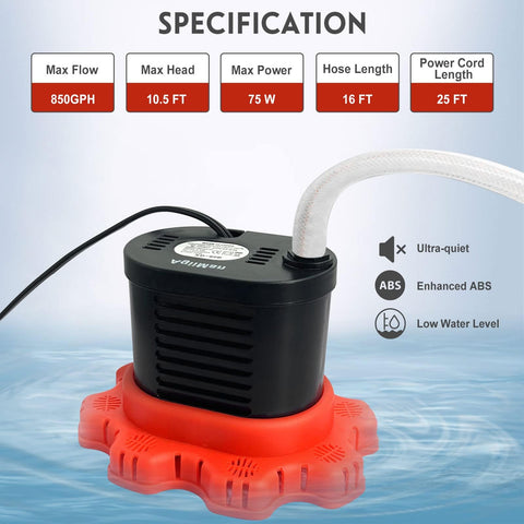 AgiiMan submersible pump with long cord and hose for flexible drainage