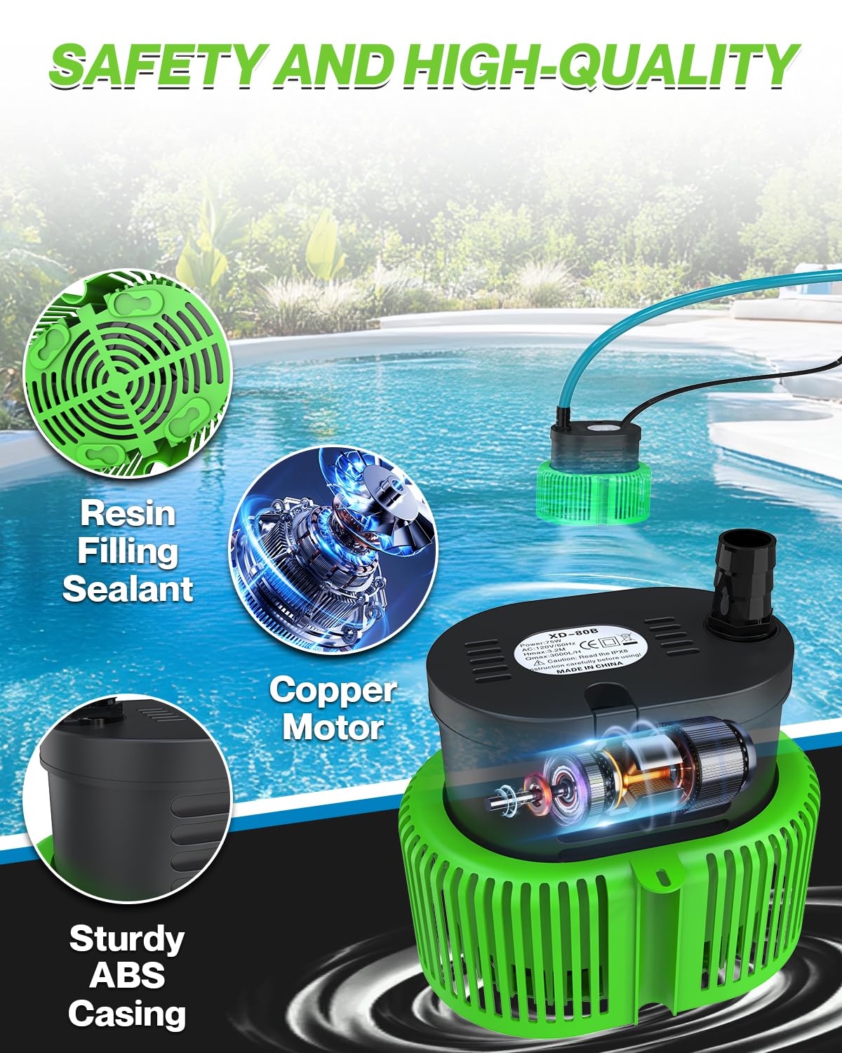 AgiiMan pump with 25 ft power cord extending to a power outlet