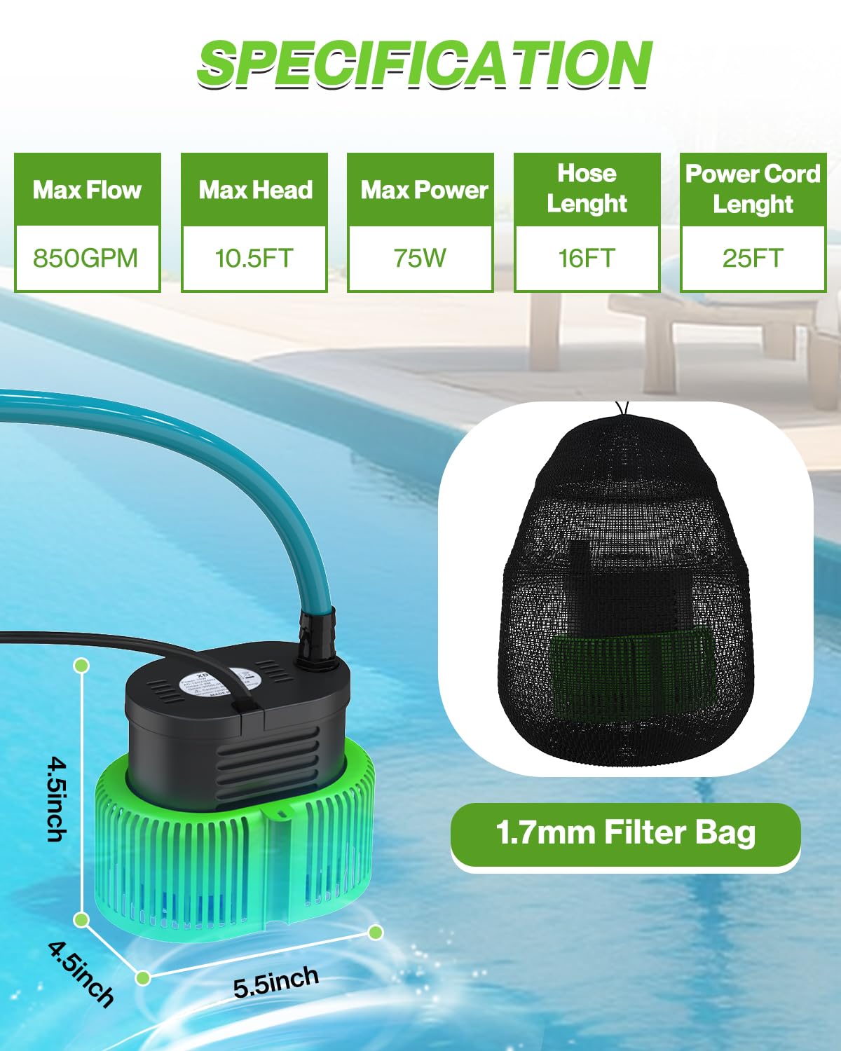 AgiiMan pump with three adapters for flexible drainage connections