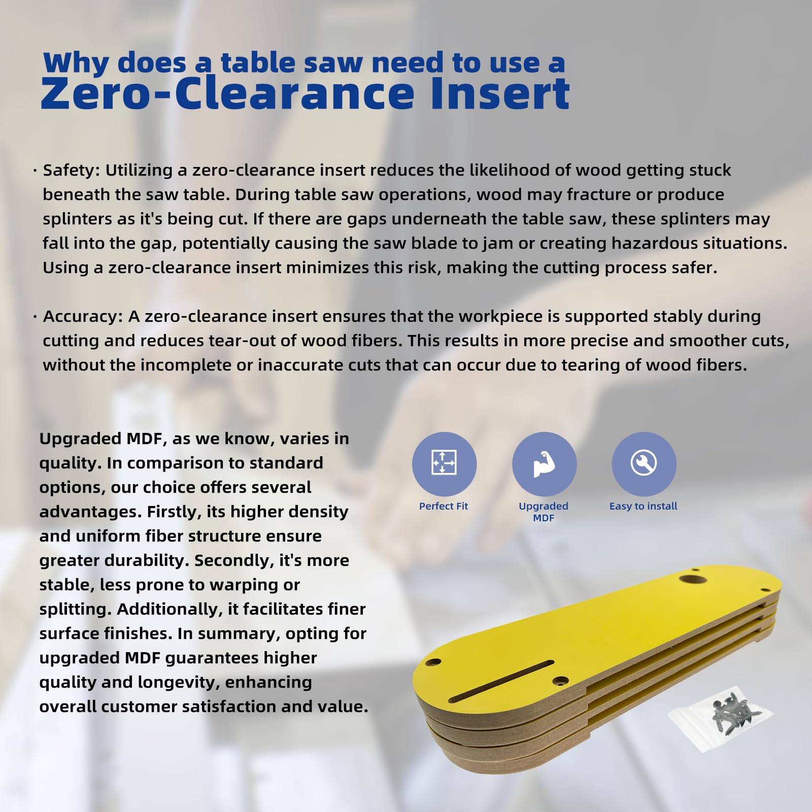 AGILLE zero clearance insert for DeWalt 744 with riving knife slot supports cleaner dust flow.