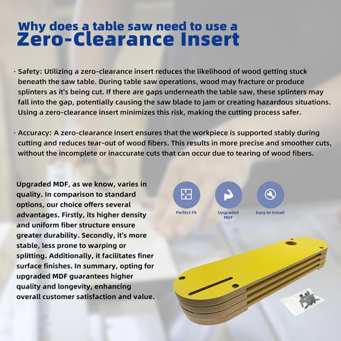 AGILLE zero clearance insert for DeWalt 744 with riving knife slot supports cleaner dust flow.