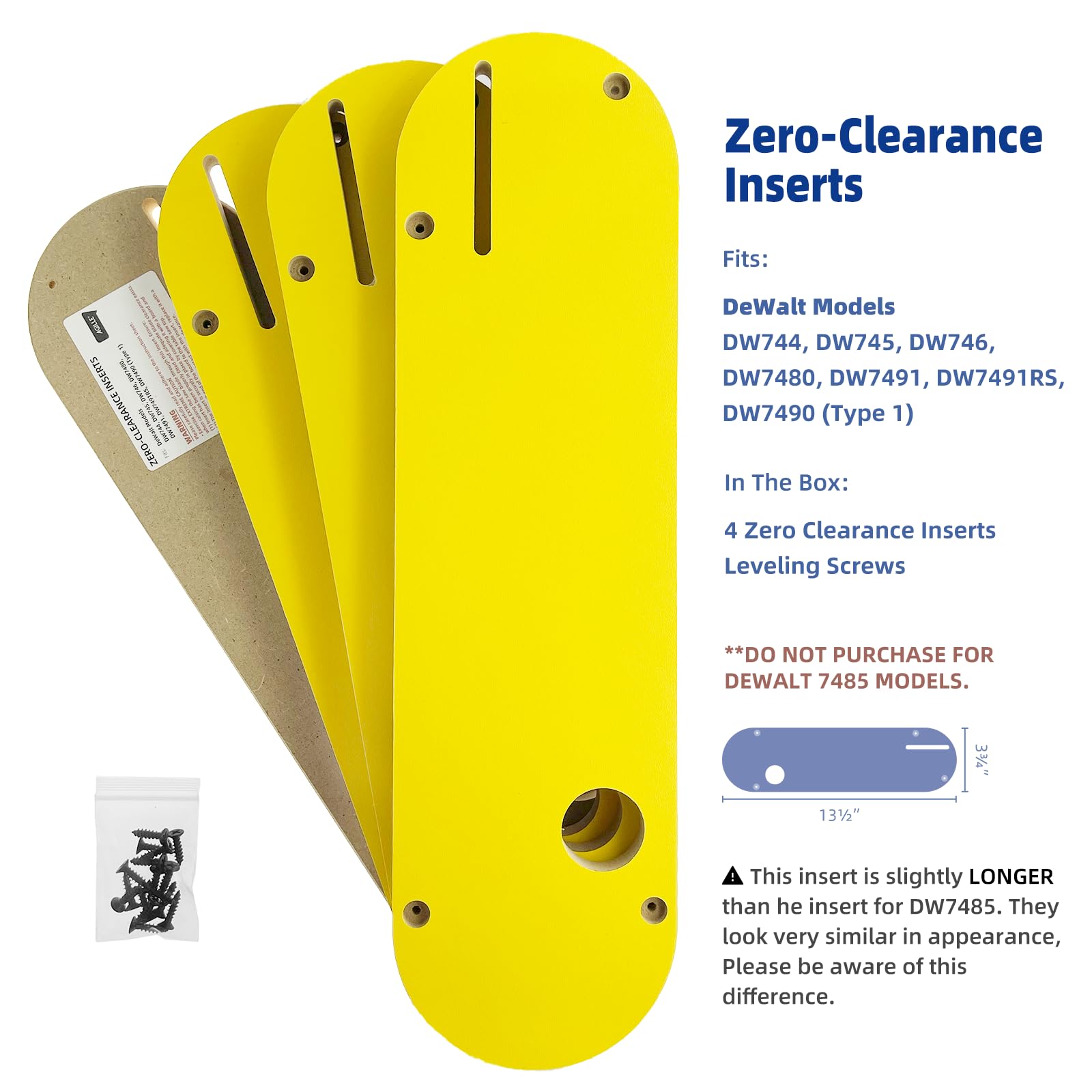 AGILLE zero clearance insert for DeWalt 7490 Type 1 with riving knife slot delivers precise dado compatibility.