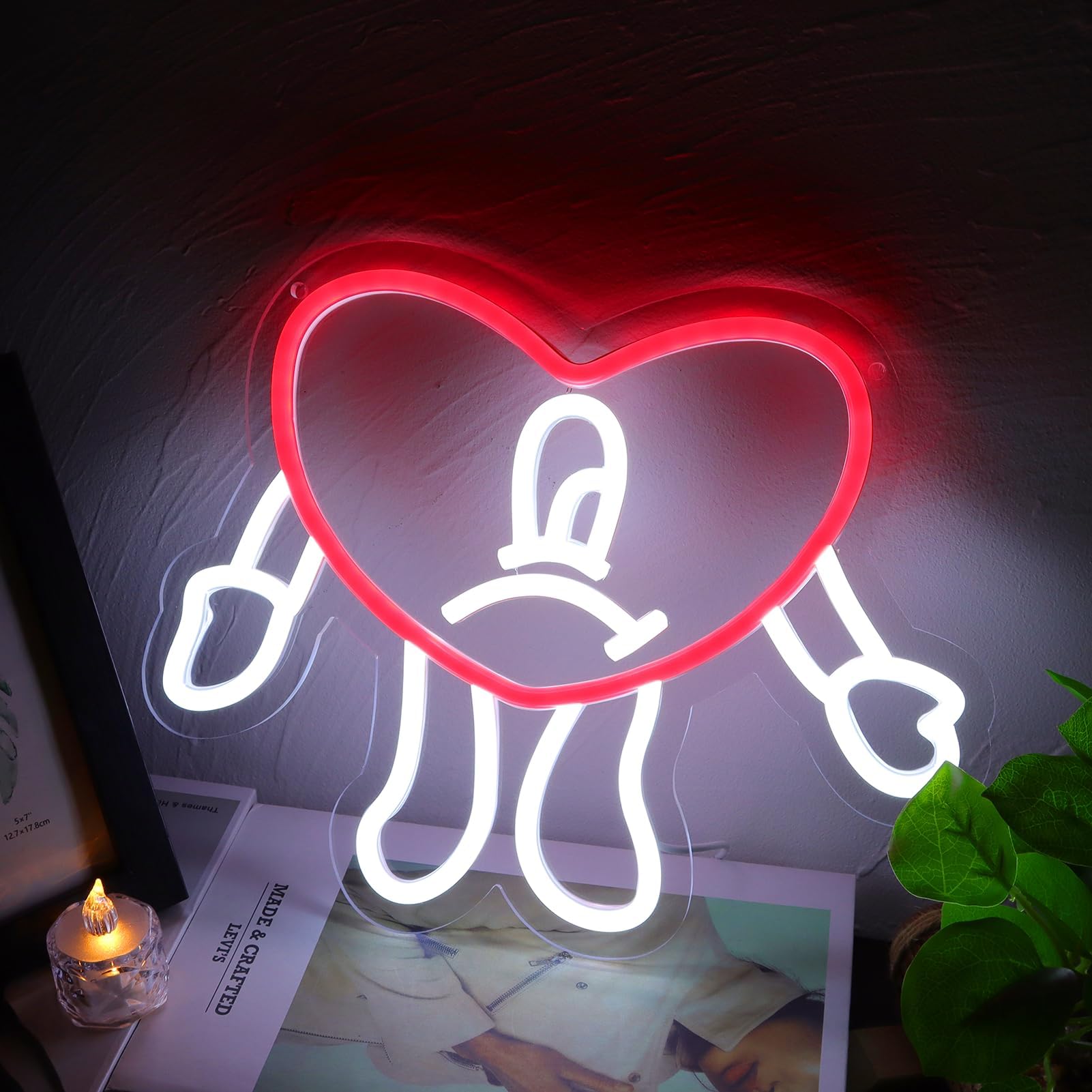 AGJKSGH Bad Cute Heart Bunny Neon Sign for wall decor with vibrant glow.