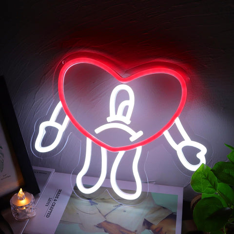 AGJKSGH Bad Cute Heart Bunny Neon Sign for wall decor with vibrant glow.