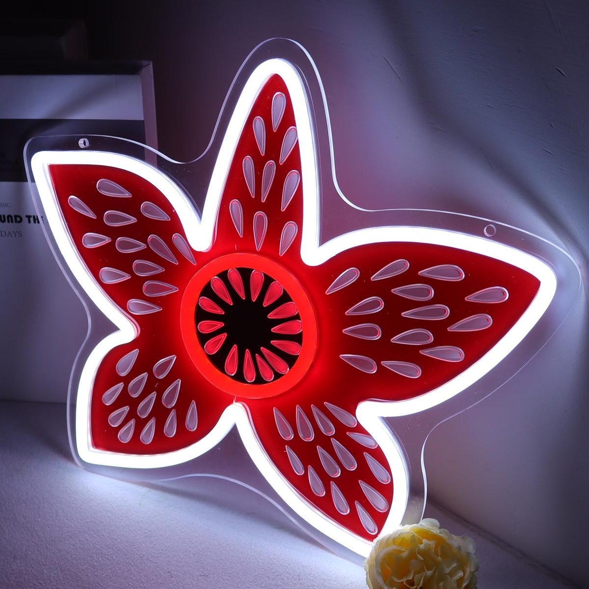 AGJKSGH Stranger Flower neon thngs sign with dimmable USB power for customizable ambiance.