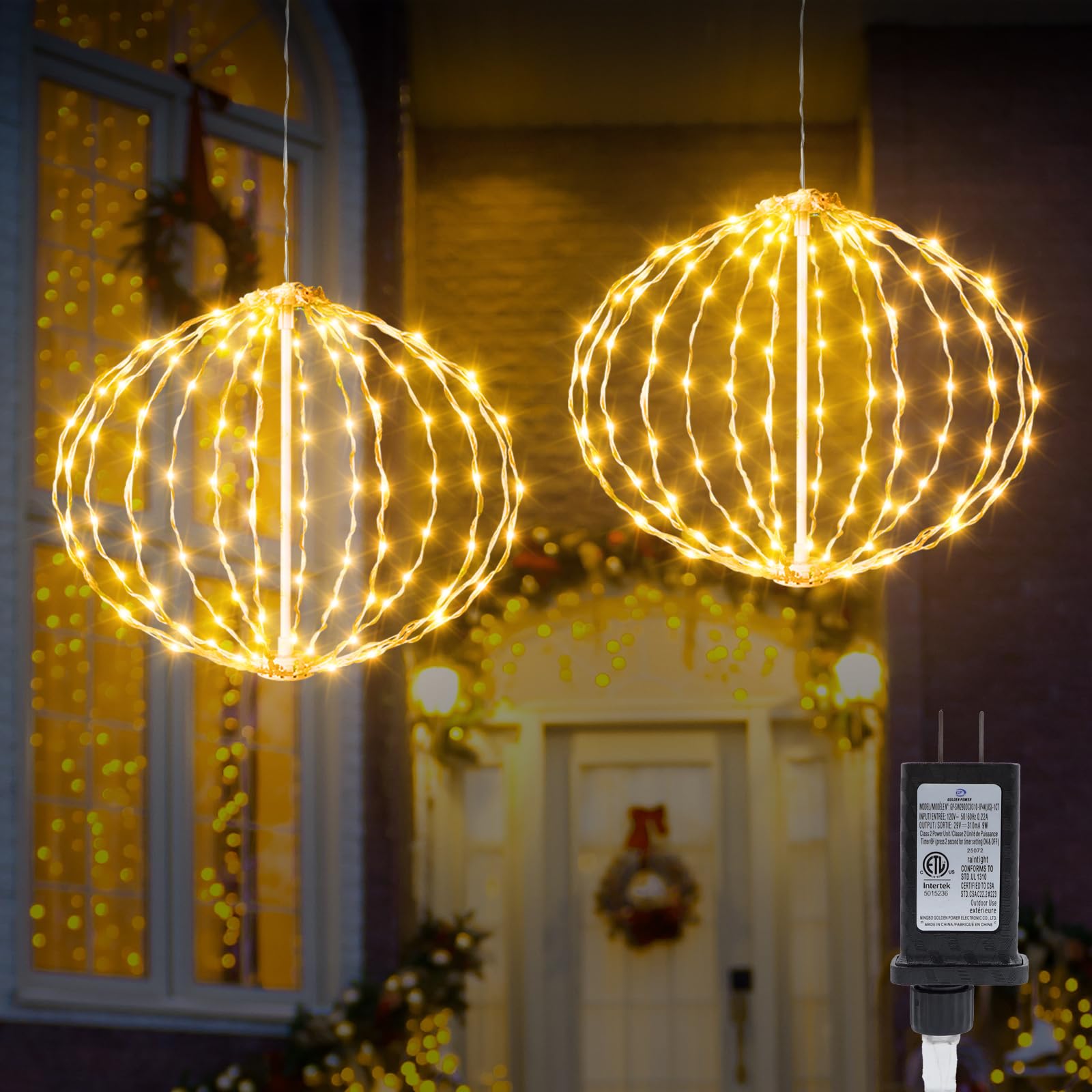 AGOTD Christmas ball lights illuminate a 12-inch globe on a tree for outdoor ambiance.