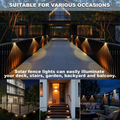 AGOTD solar fence light warm white glow brightens fences, stairs, and patios