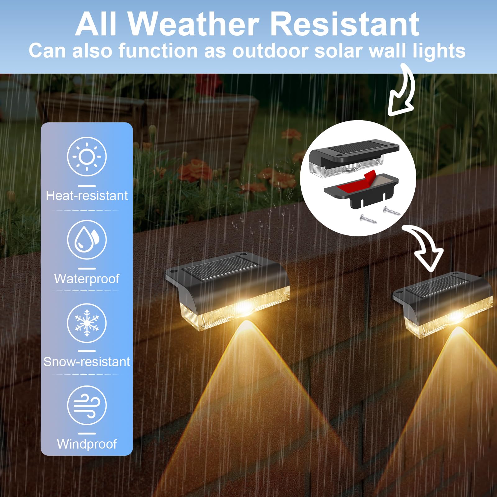 AGOTD solar fence light waterproof shell withstands rain and wind