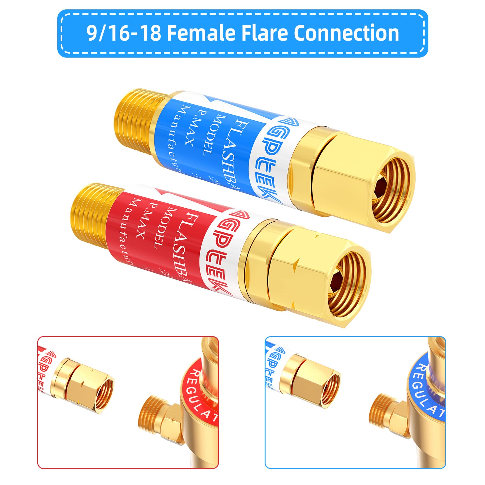 AGPTEK flashback arrestors close-up showing brass construction and finish.