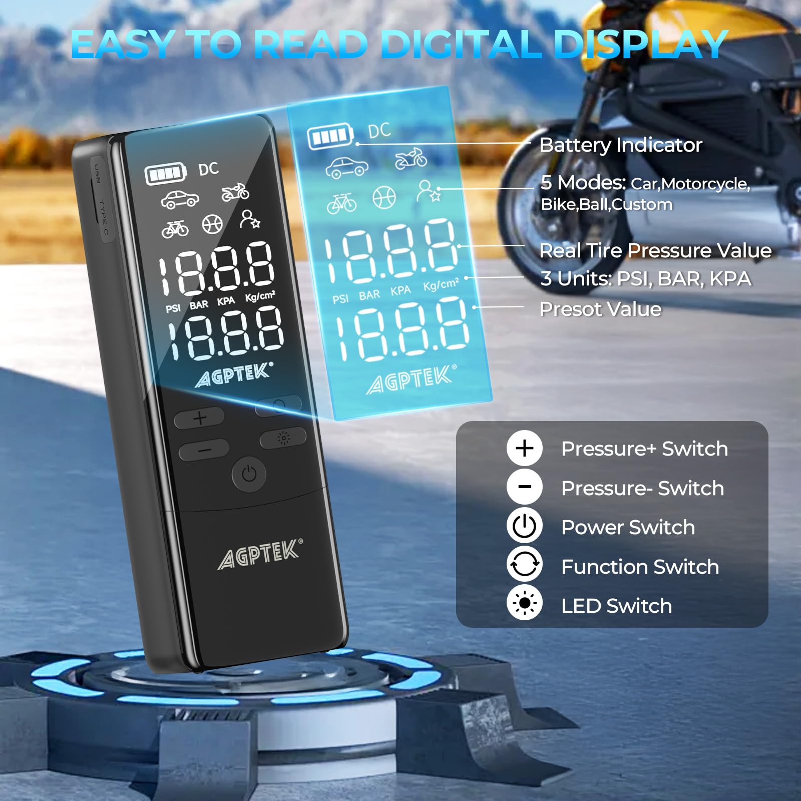 AGPTEK device includes LED light for nighttime use