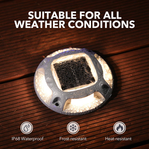 AGPTEK solar driveway light IP68 waterproof design withstands rain and splashes.