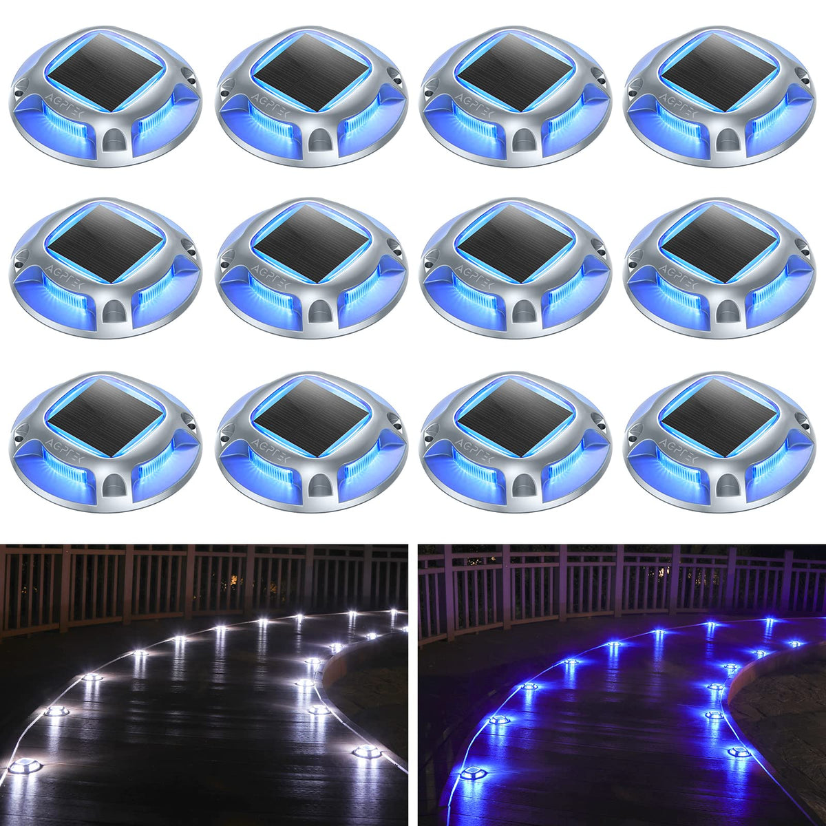 AGPTEK solar driveway lights blue light provide clear guidance along paths at night.