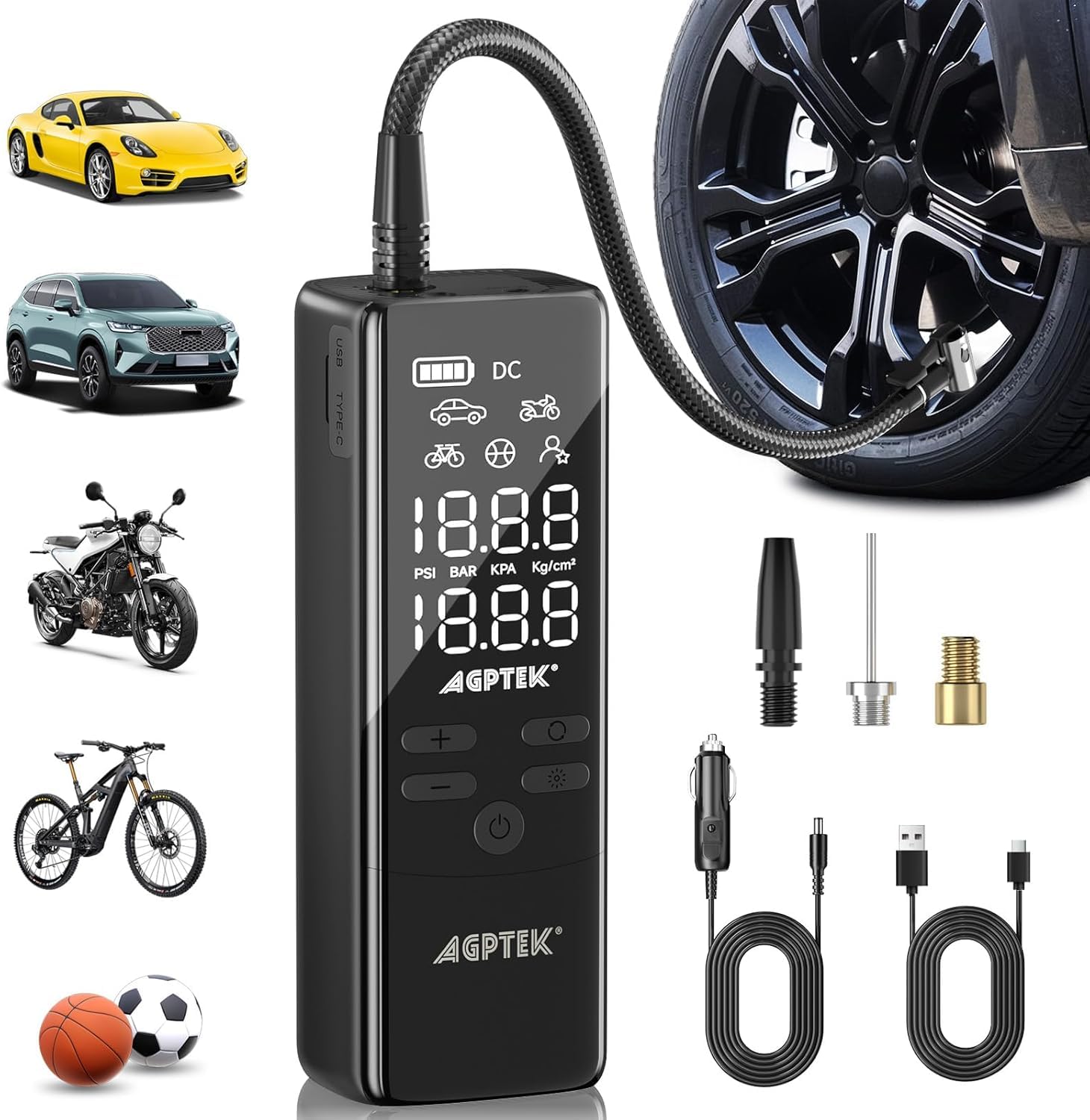 AGPTEK tire inflator with LED display for quick on-road inflation