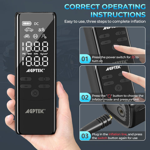 AGPTEK inflator with USB-C input and USB-A output for charging