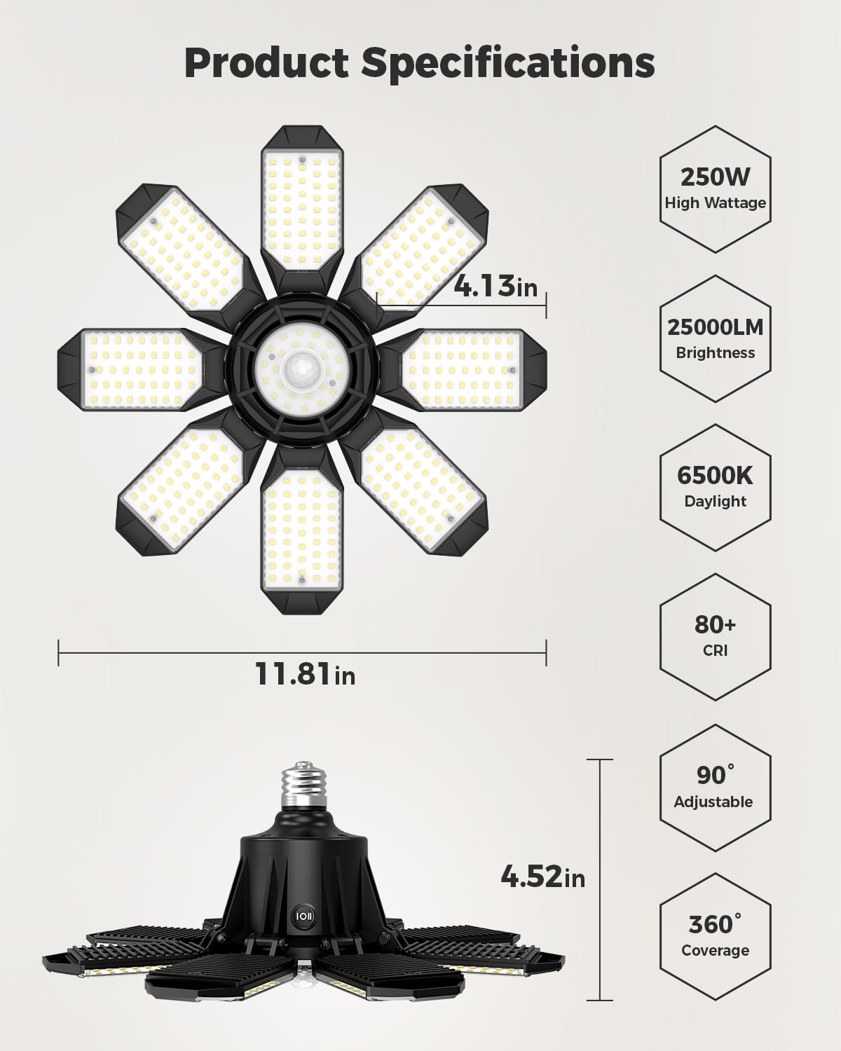 AGrantTOP foldable panels adjustable up to 90 degrees for targeted lighting.