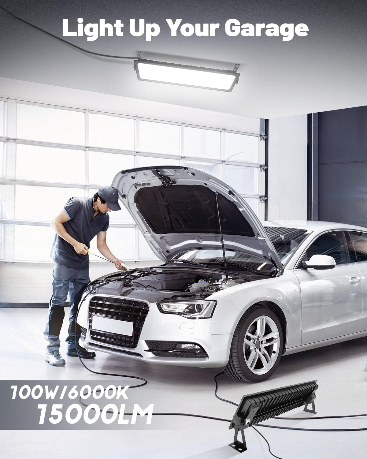 AGranTOP linked LED shop light showing daisy-chain setup for scalable brightness.