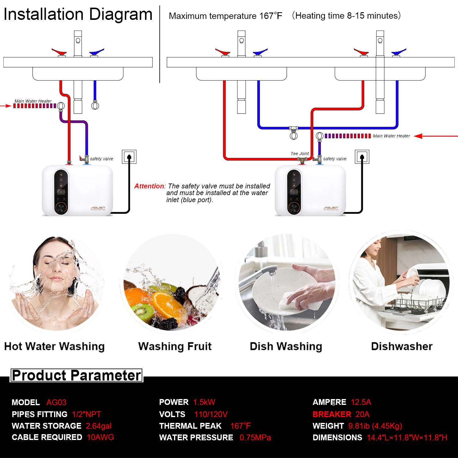 Agust digital display shows temperature and preserves hot water