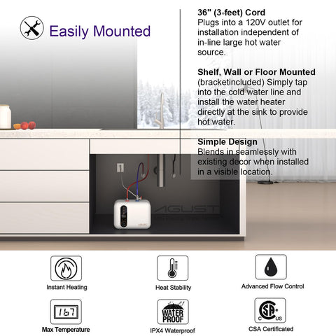 Agust L-shaped 1500W element for faster hot water delivery
