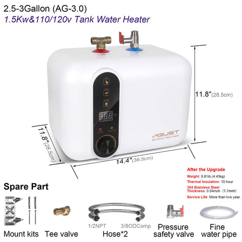 Agust stainless steel under-sink tank for reliable on-demand hot water