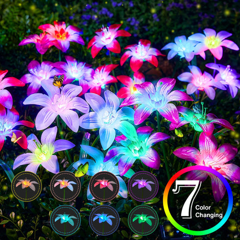 Ahaorigin lily lights with 7 color-changing modes for romantic outdoor ambiance.