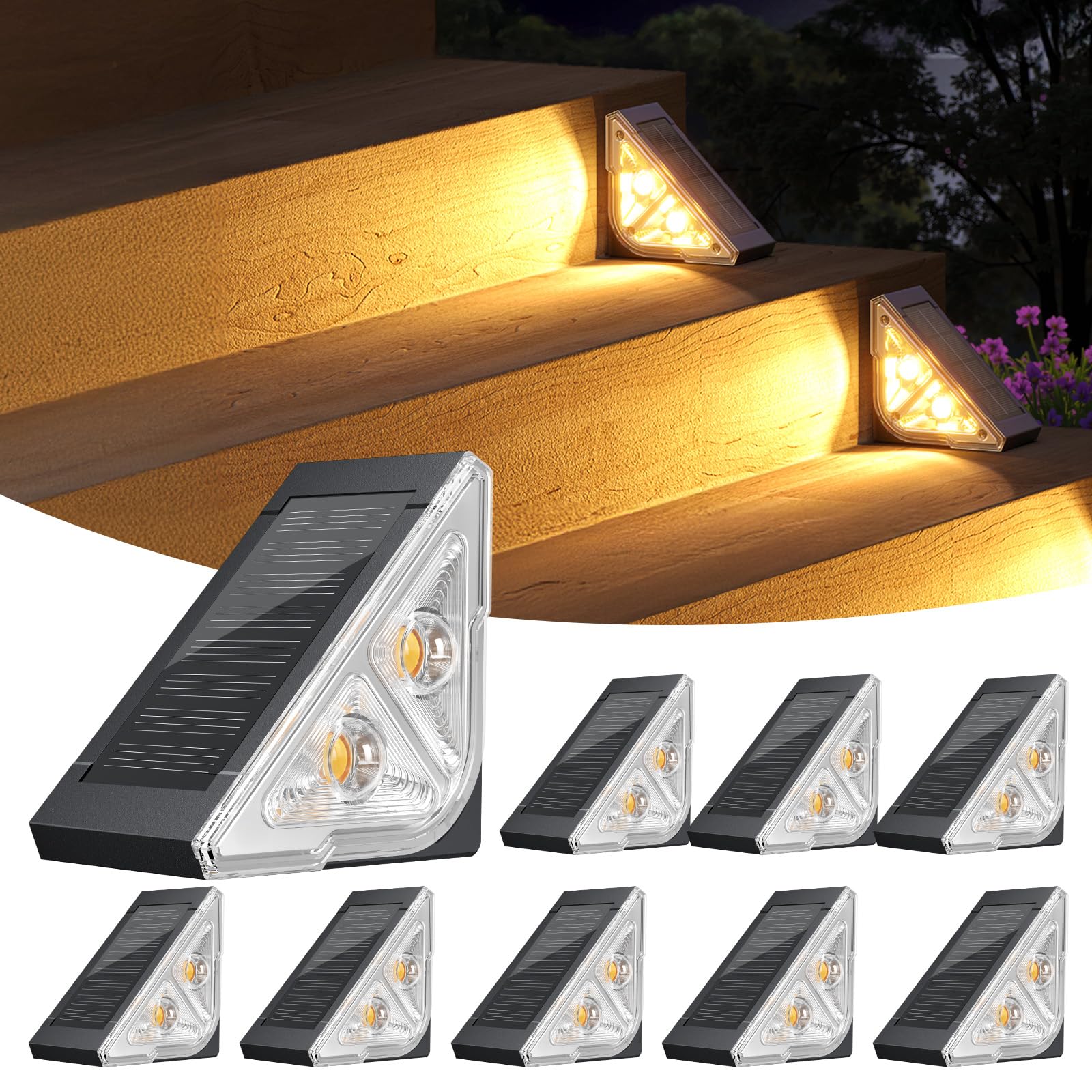 Ahaorigin solar step light outdoor triangle 8-pack illuminates stairs at night