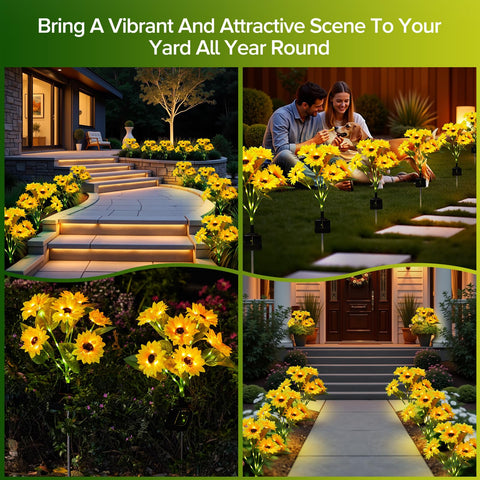 Ahaorigin Garden Bed Pathway Sunflower Lights brighten pathways and beds.
