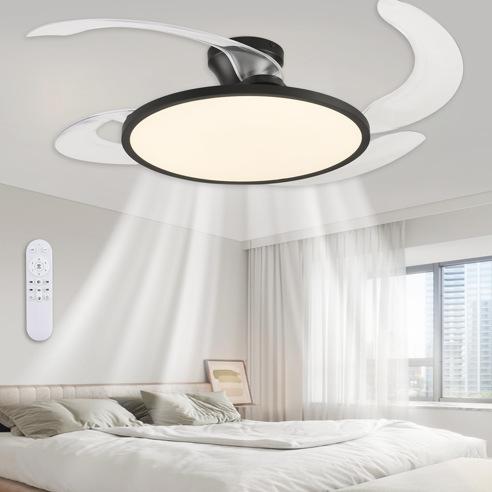AHAWILL 48-inch retractable fan blades extended for powerful dining room cooling