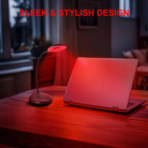 AheadTeca red light lamp side view highlights portable, rechargeable design for travel.