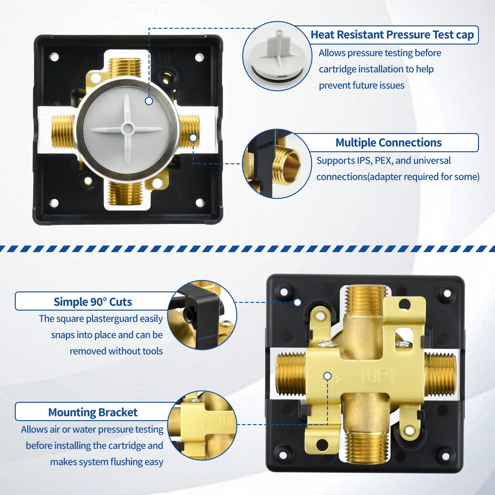 Ahenbal R10000-UNBX universal 1/2-inch inlet enables easy cross-material installation.