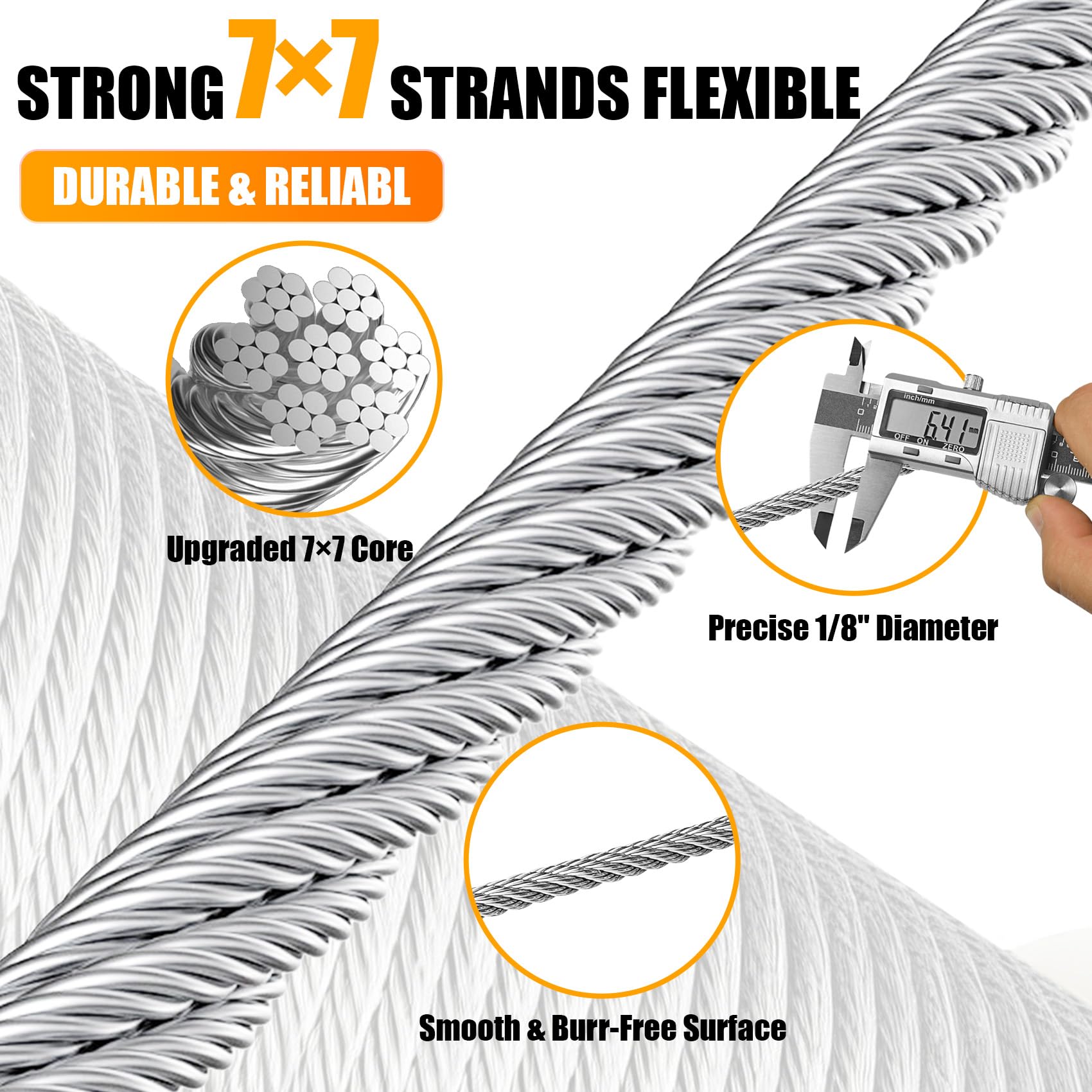 AHEONLAR 7x7 braided wire rope close-up showing flexible strength.
