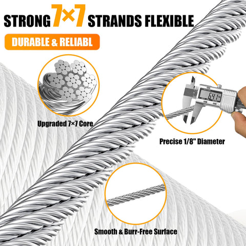 AHEONLAR 7x7 braided wire rope close-up showing flexible strength.