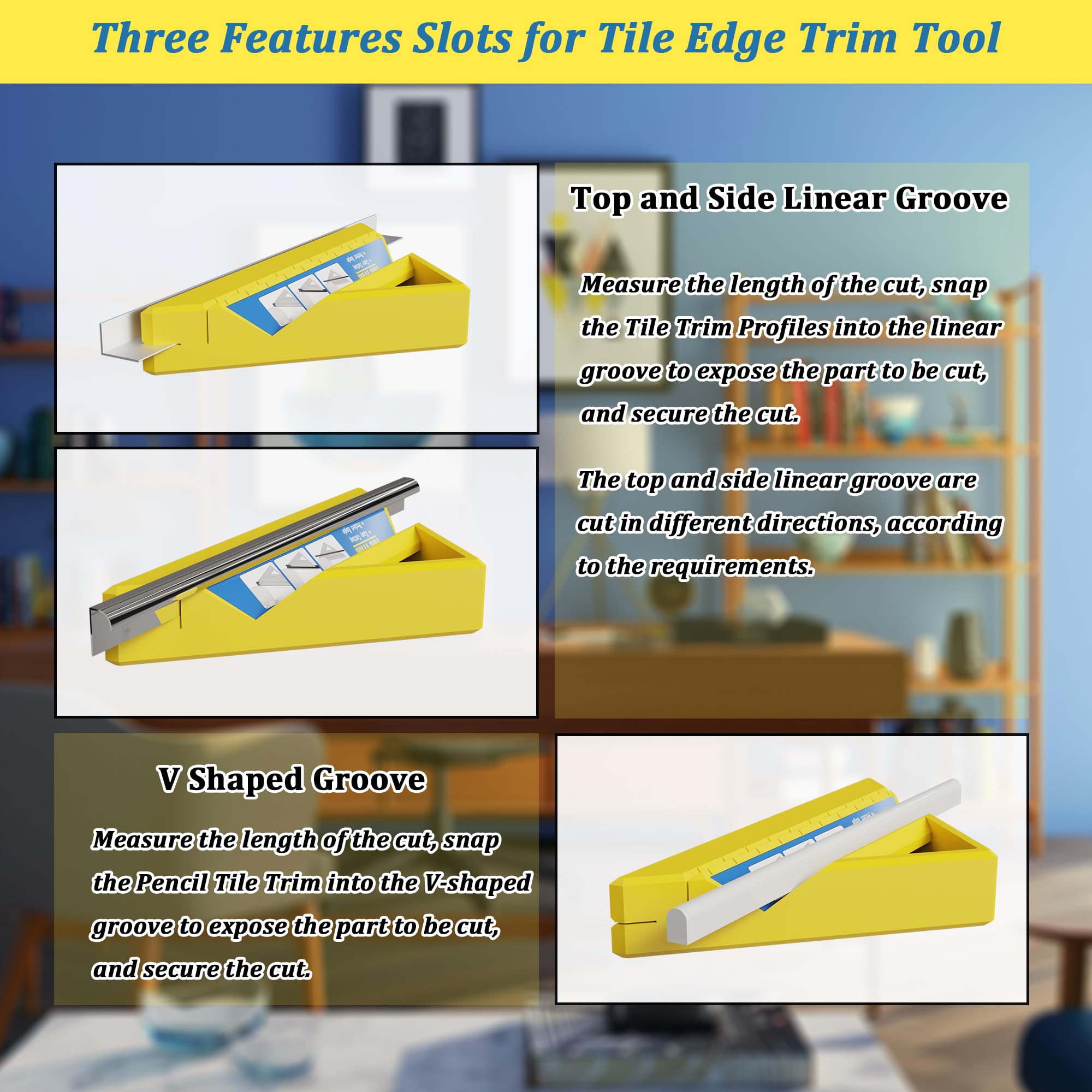 AHET Tile Tool's linear grooves help trim profiles precisely.