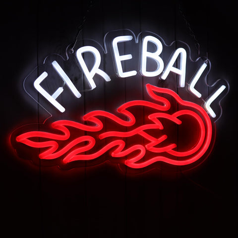 AHlove Fireball neon sign open sign for bar front attracts customers with bright readability.