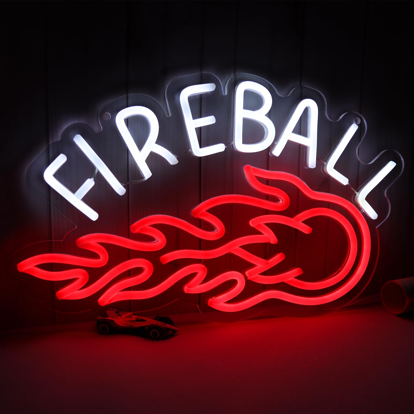 AHlove Fireball neon sign wall-mounted glow enhances living room ambiance.
