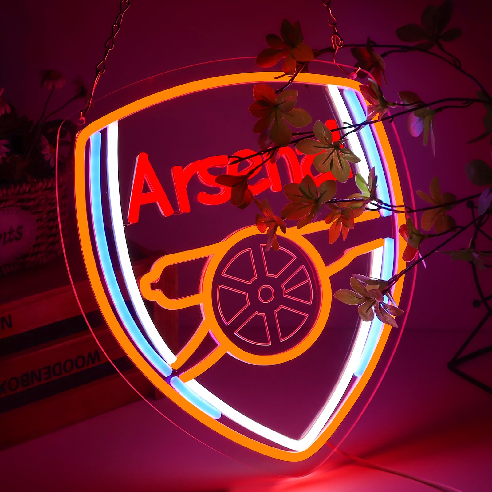 AHlove football team neon sign lights up a bedroom with lively ambience