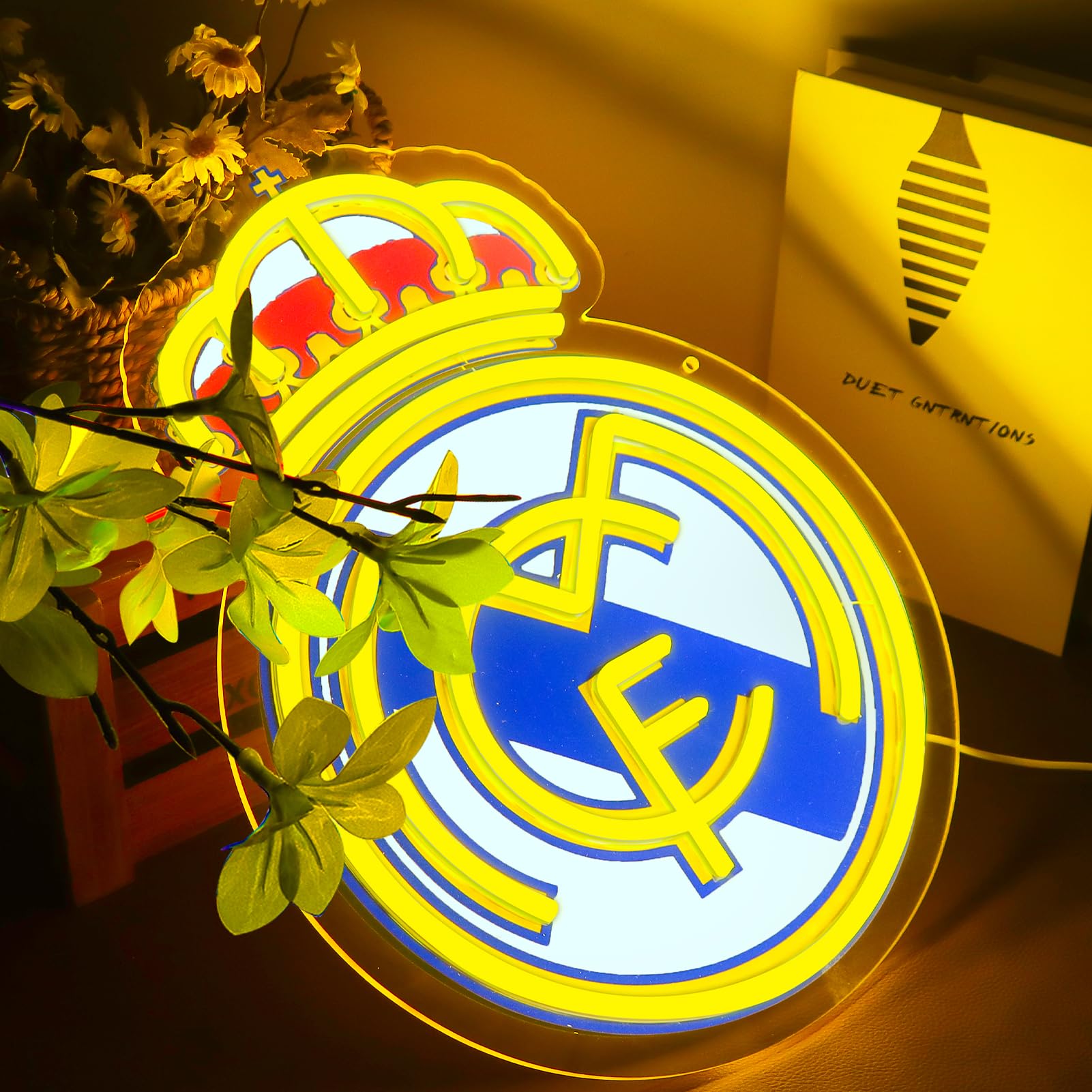 AHlove sports neon light brightens a bedroom setup with vibrant mood.