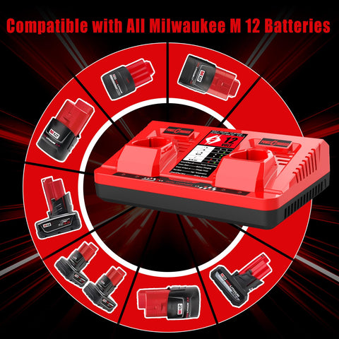Ahomtikk Milwaukee 12V dual-port charger dual battery slots enable simultaneous charging