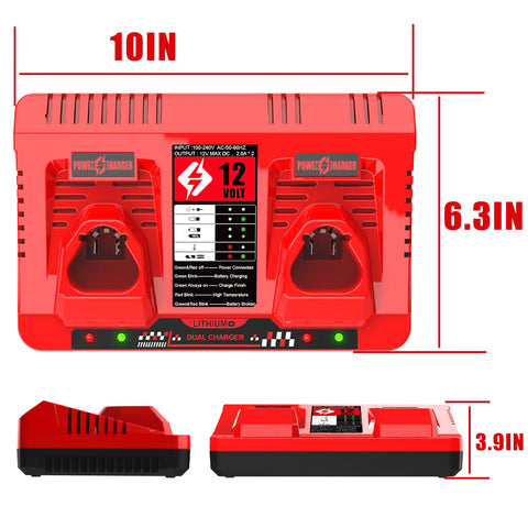 Ahomtikk Milwaukee 12V dual-port charger wide-angle view highlights compact design