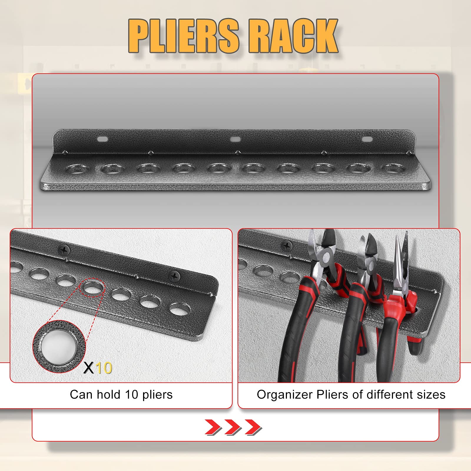AHOWPD pliers organizer wall rack keeps small hand tools easy to grab.