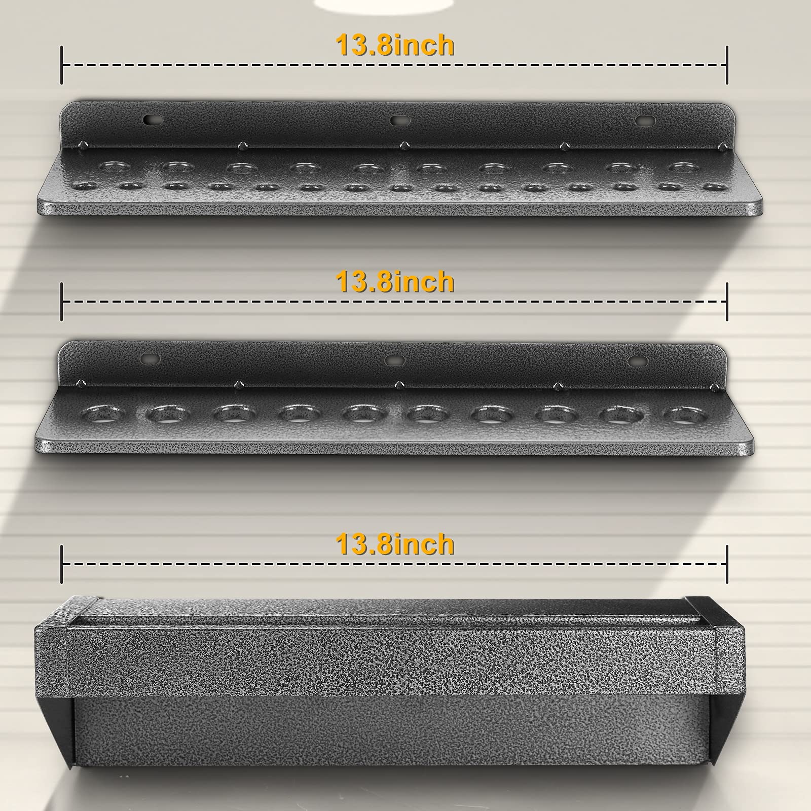 AHOWPD workbench front-view organizer shows compact storage for three shelves.