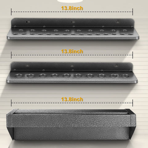 AHOWPD workbench front-view organizer shows compact storage for three shelves.