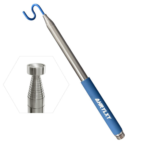 Ahrylxy 10ft telescoping pickup tool with hook offering extended reach for tight spaces.