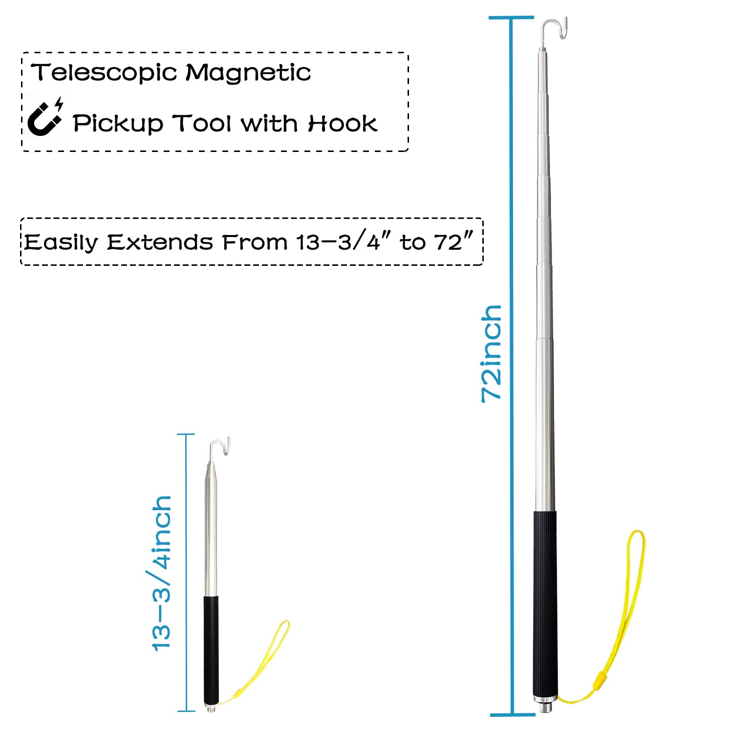 Ahrylxy magnetic pickup end on the pole retrieves small metal parts from tight spaces.