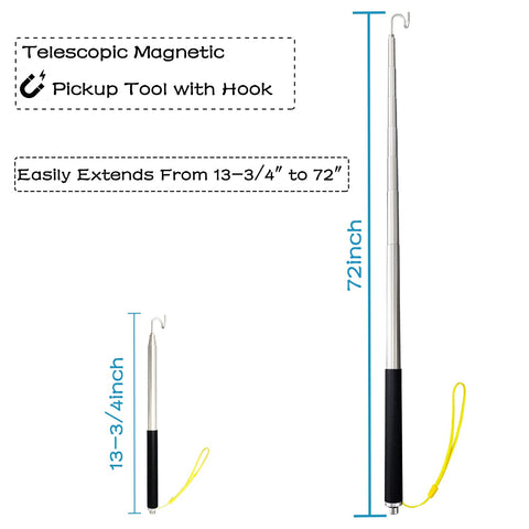 Ahrylxy magnetic pickup end on the pole retrieves small metal parts from tight spaces.