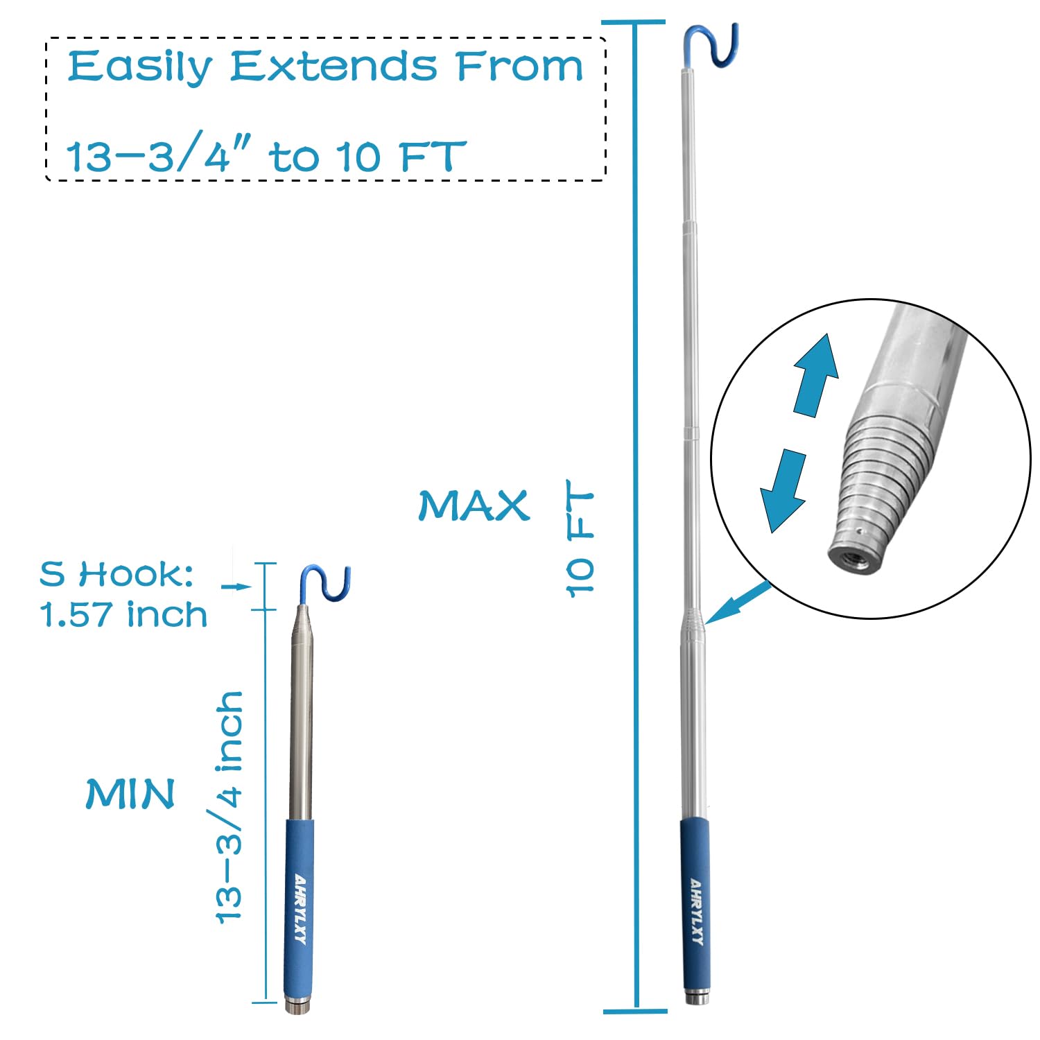 Ahrylxy S-hook push-pull grip enables grabbing and guiding objects safely.