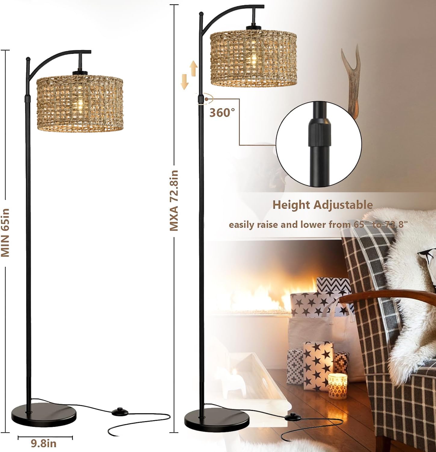 AHDWDW Arc Floor Lamp 3000K-6000K color temperature modes for ambiance.