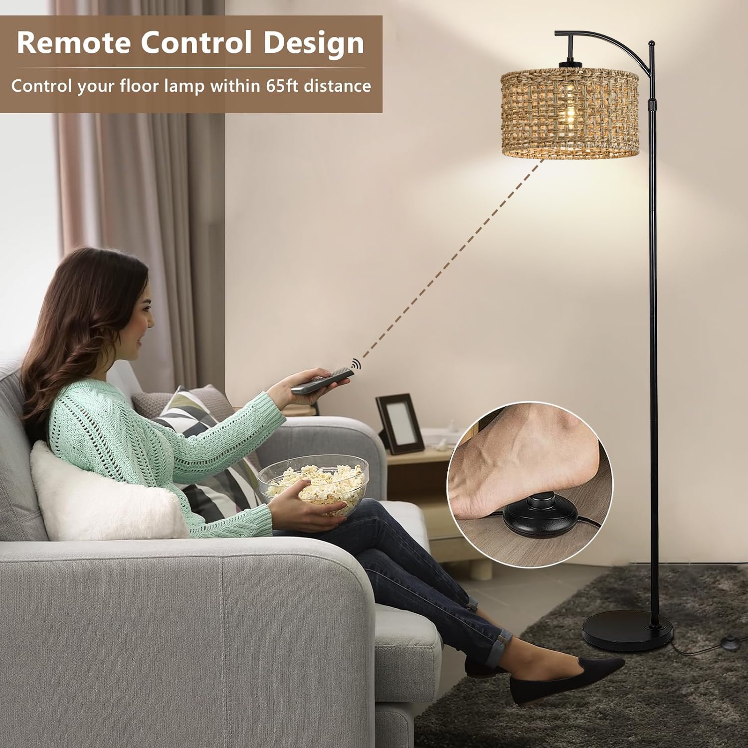 AHDWDW Arc Floor Lamp height adjustable from 65 to 72.8 inches for versatile lighting.