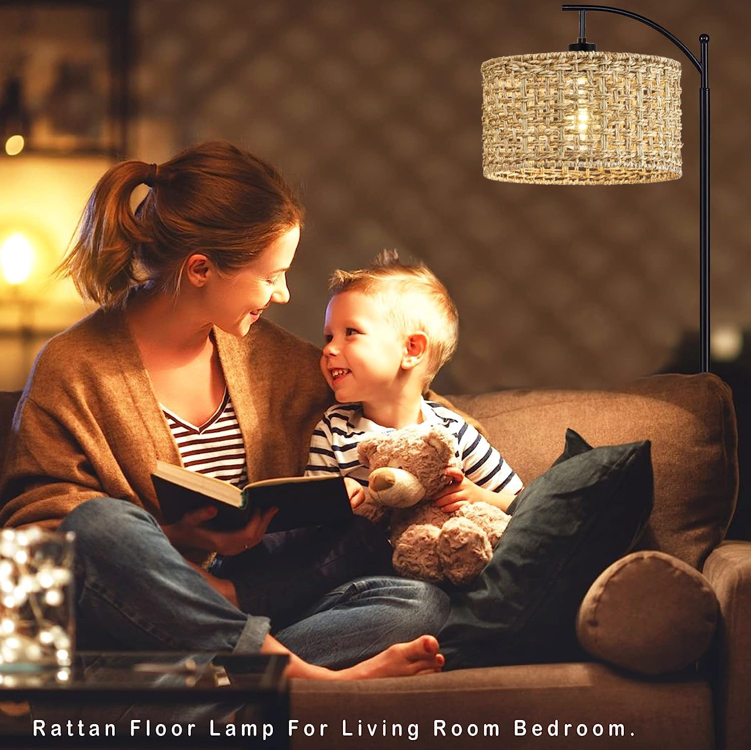 AHDWDW Arc Floor Lamp in living room setting, easy setup and stylish presence.